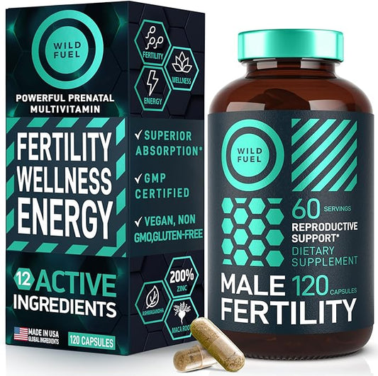 Fertility Supplements for Men Prenatal Vitamin - Maca Root, Ashwagandha, Zinc, Plus Naturals - Conception for Him Men Fertility Vitamins and Male Fertility Support Supplements - 120 Caps for 2 Months