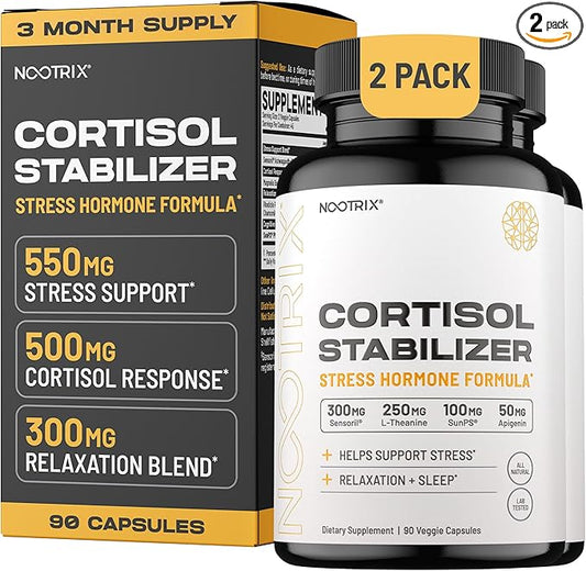 Cortisol Manager & Stabilizer Supplement | Supports Deep Sleep, Relaxation, Adrenal Health & Stress | 300mg Ashwagandha | L-Theanine, Rhodiola Rosea Extract & Apigenin | 180 Capsules