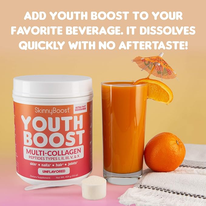SkinnyBoost Instant Skinny Coffee Unflavored + Youth Boost Multi-Collagen Peptides Unflavored Bundle – Slimming Coffee & Collagen for Skin, Hair, Joints
