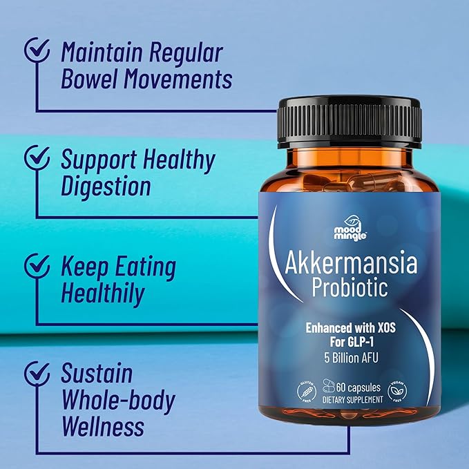 Akkermansia Muciniphila GLP-1 Probiotic Supplements - with XOS 5B AFU Vitamin B2 B6 B12 D3 Niacin Pantothenic Acid Increases GLP1 Production - Vegan Gluten-Free Capsules for Men Women (1 Pack)