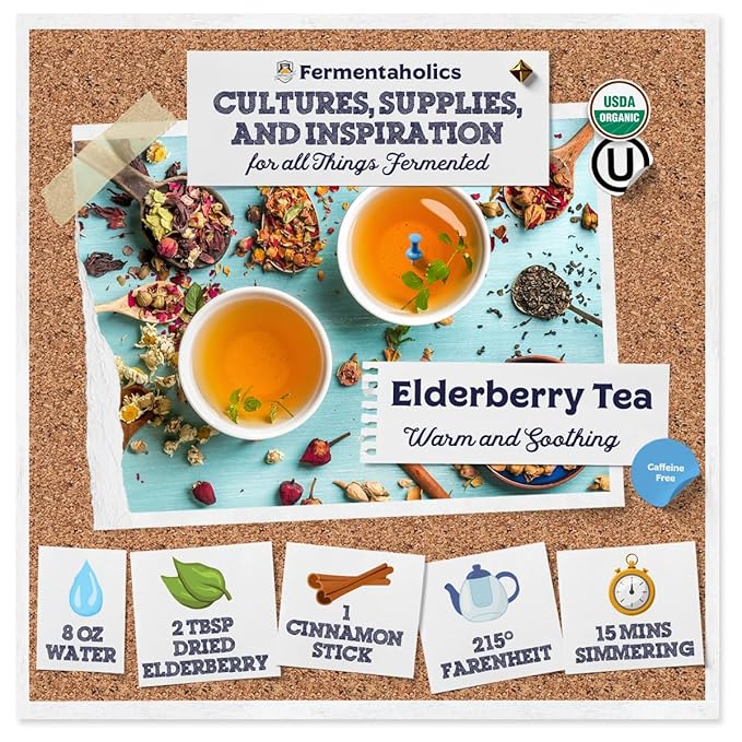 Fermentaholics | USDA Organic Dried Elderberries - 1 LB | All Natural Free of Chemicals | for Syrup, Gummies, Kombucha, Tea, and Wine | Sambucus Nigra | Elderberry Syrup Instructions Included