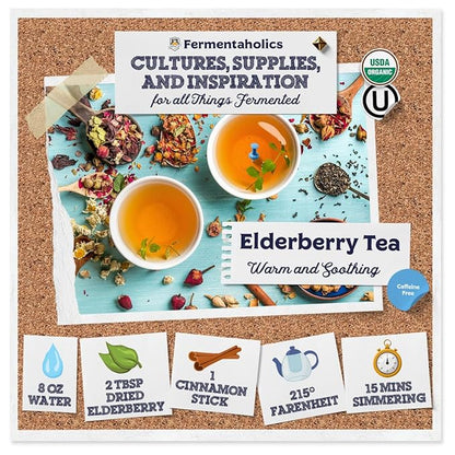 FERMENTAHOLICS | USDA Organic Dried Elderberries - 8 oz | All Natural Free Of Chemicals | For Syrup, Gummies, Kombucha, Tea, and Wine | Sambucus Nigra | Elderberry Syrup Instructions Included