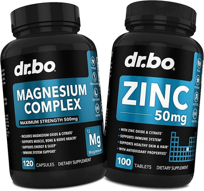 Magnesium Complex Supplement Capsules 500mg - Support Energy, Relaxation - Zinc Supplements 50mg Tablets - Pure Zinc 50mg Oxide Citrate