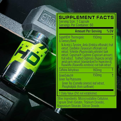 Cellucor SuperHD Thermogenic Fat Burner Weight Loss Supplement, Appetite Suppressant, & Energy Booster Capsimax, Green Tea Extract, 160mg Caffeine & More 60 Capsules (Packaging May Vary)