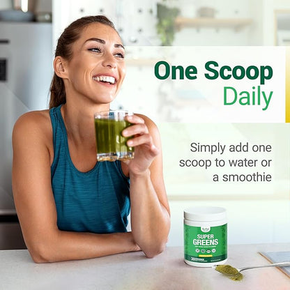 Super Greens Daily Greens Superfood Powder - Certified USDA Organic Green Powder w/20+ Whole Foods, Spirulina, Wheat & Barley Grass - Probiotics, Fiber & Enzymes - Pineapple Mango, 30 Servings