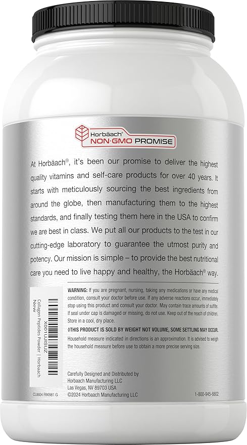 Horbaach Collagen Peptides Powder 40 oz | Unflavored | for Men & Women | Grassfed Type I & III | Non-GMO, Gluten Free Supplement