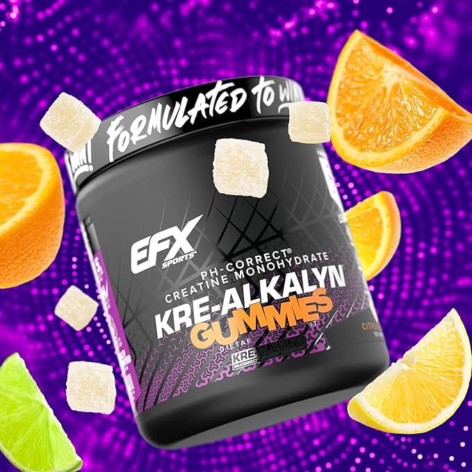 EFX Sports Kre-Alkalyn EFX Gummies | pH Correct Creatine Monohydrate Pill Supplement | Strength, Muscle Growth & Performance | 60 Servings, 120 Gummies - Citrus Blast