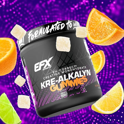 EFX Sports Kre-Alkalyn EFX Gummies | pH Correct Creatine Monohydrate Pill Supplement | Strength, Muscle Growth & Performance | 60 Servings, 120 Gummies - Citrus Blast