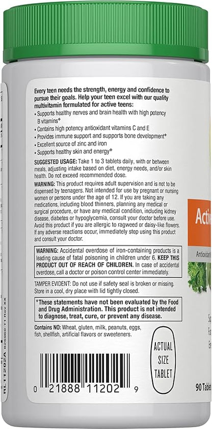 Rainbow Light Multivitamin for Teens, Vitamin C, Zinc, & B Complex, Supports Brain Health, Nerve Function, and a Strong Immune System, Gluten Free, Vegetarian, Fruit Punch, 90 Tablets