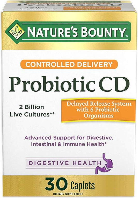 Nature's Bounty Controlled Delivery Probiotic, Dietary Supplement, Advanced Support for Digestive, Intestinal and Immune Health, 30 Caplets