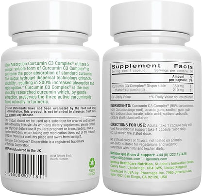 Igennus Advanced Curcumin C3 Complex, 300% Greater Absorption & Rapid Uptake, 95% Standardised Extract, 90 Servings, Clean Label, Vegan Supplement, 1-a-Day, 90 Capsules