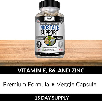 Kaya Naturals Prostate Support - Saw Palmetto, Potent DHT Blocker for Hair Growth, Promote Sleep, Beta Blocker to Reduce Frequent Urination, Support Bladder Emptying & Stamina Supplement (60 Capsules)