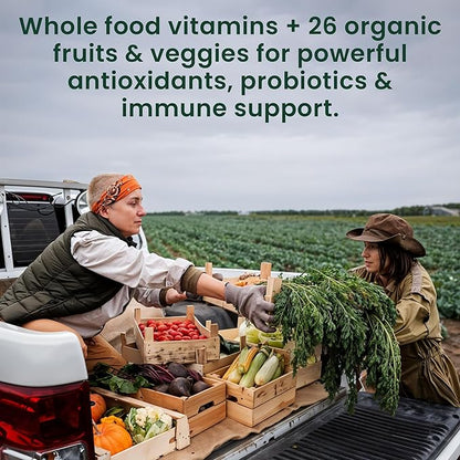 OPTIVIDA Organic Whole Food Multivitamin for Men & Women (1 Month Supply) with Probiotics & Antioxidant Blends | Daily Plant Based Multivitamins | Non-GMO, Whole Food Womens Multivitamin