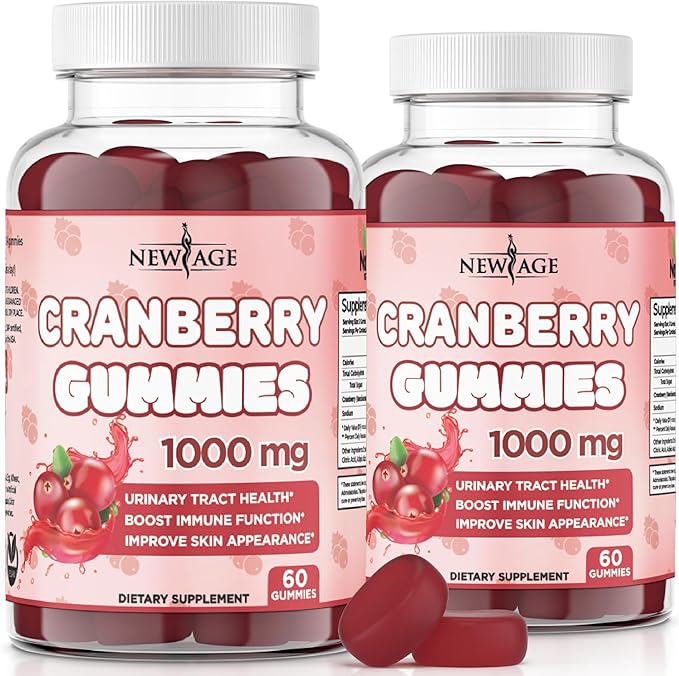 NEW AGE Cranberry Gummies Urinary Tract Health Gummies 1000mg - Supports Bladder, Kidney, UTI - Vegetarian (Cranberry 120 Count)