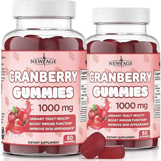 NEW AGE Cranberry Gummies Urinary Tract Health Gummies 1000mg - Supports Bladder, Kidney, UTI - Vegetarian (Cranberry 120 Count)