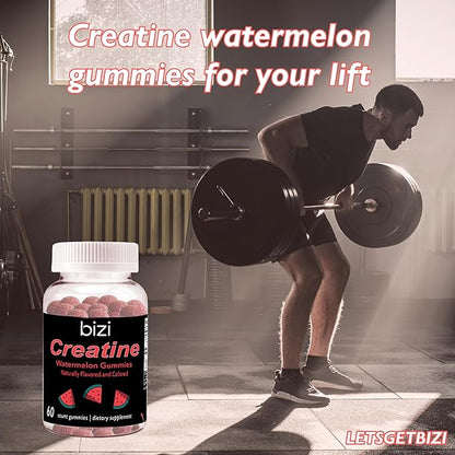 Bizi Creatine Watermelon Gummies for Men & Women, Creatine Monohydrate Gummies, Watermelon Flavor Creatine Gummy, Workout, Muscle Growth, & Recovery Supplement, Vegan & Gluten Free (60 ct)