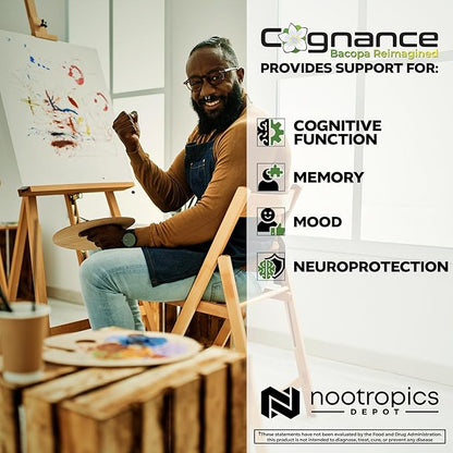 Nootropics Depot Cognance Enhanced Bacopa Capsules | 100mg | 10% Ebelin Lactone | Bacopa monnieri | Mood, Memory, & 5-HT2A Activation, 60 Count (Pack of 1)