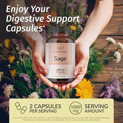 HERBAMAMA Sage and Turmeric Kit - Bundle of 1000 mg Sage Leaf & Turmeric Curcumin Capsules - Vegan, Non-GMO, Gelatin-Free - 2 Pack
