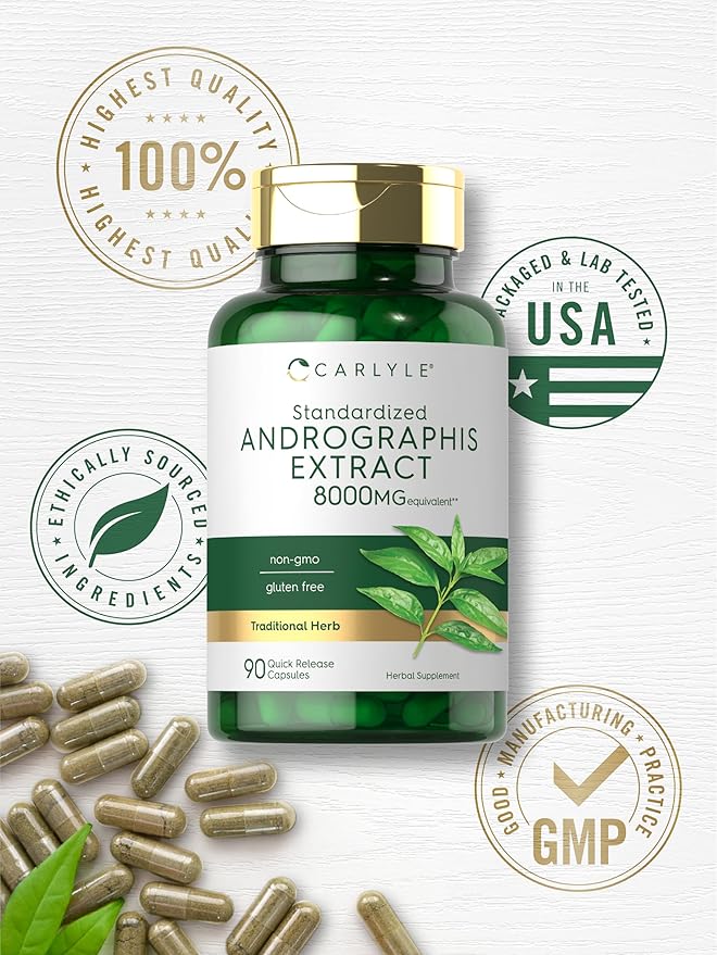 Carlyle Andrographis Paniculata Capsules | 8000mg | 90 Pills | Herb Extract Supplement | Non-GMO and Gluten Free