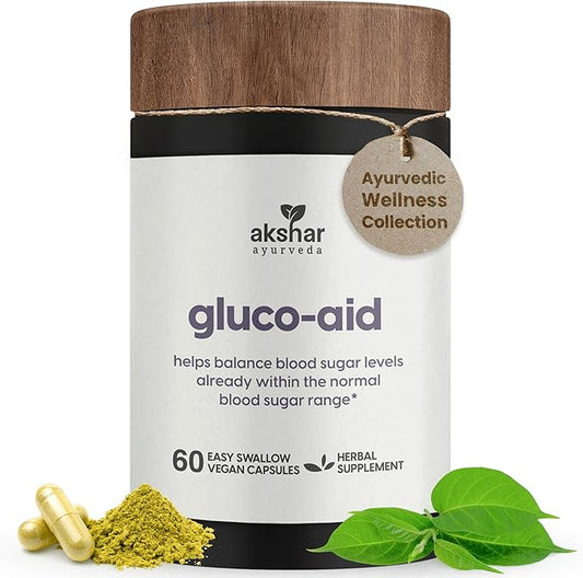 AKSHAR Ayurveda Gluco Support Supplement with Gymnema, Bitter Melon, Turmeric & More, Supports Healthy Levels(60 Capsules)