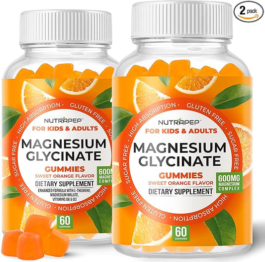 Magnesium Glycinate Gummies for Kids & Adults Women & Men - Sugar Free Gluten Free Non-GMO Vegan Chewable Supplement (2 Pack)