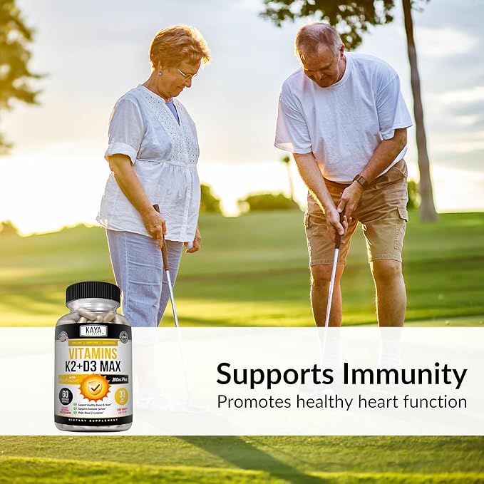 Kaya Naturals Vitamins K2 with D3 5000IU Supplement for Men and Women - Easy to Swallow - Bioperine Capsules (60 Count (Pack of 1))