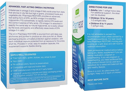 Igennus Pharmepa Restore, 1000mg Pure EPA Omega-3 Triglyceride Form Fish Oil, IFOS Certified, Highly Absorbable rTG Form, 90% Concentration, Wild & Sustainable, Lemon Flavour, 60 Softgels
