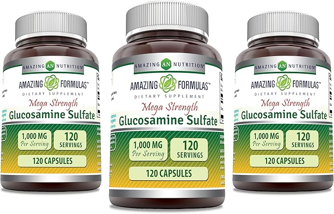 Amazing Formulas Glucosamine Sulfate 1000 mg Capsules Supplement | Non-GMO | Gluten Free | Made in USA (3 Pack | 120 Count)