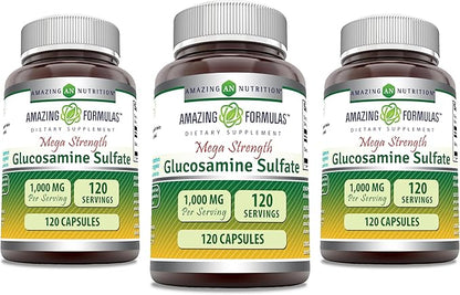 Amazing Formulas Glucosamine Sulfate 1000 mg Capsules Supplement | Non-GMO | Gluten Free | Made in USA (3 Pack | 120 Count)