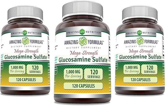 Amazing Formulas Glucosamine Sulfate 1000 mg Capsules Supplement | Non-GMO | Gluten Free | Made in USA (3 Pack | 120 Count)