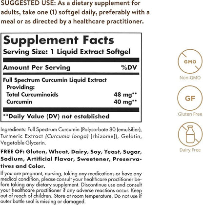 Solgar Full Spectrum Curcumin - 105 LiCaps - Superior Absorption - Brain, Joint & Immune Health - Vegan, Gluten-Free, Non-GMO, Dairy Free - 105 Servings