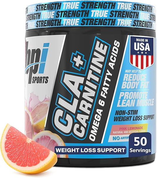 BPI Sports CLA + Carnitine – Conjugated Linoleic Acid – Performance, Lean Muscle – Caffeine Free – for Men & Women – Pink Lemonade – 50 Servings – 12.34 Oz. (Packaging May Vary)