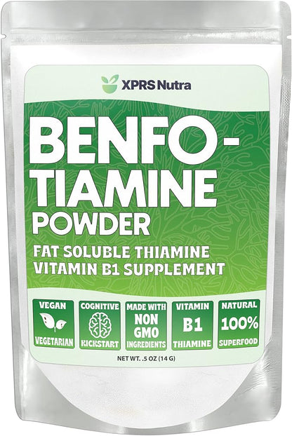 XPRS Nutra Benfotiamine (Thiamine) - Fat Soluble Happy Heart Thiamine - Enhanced Vitamin B1 Benfotiamine to Support Cognitive Health - Vegan Friendly Benfotamine (.5 Ounce)