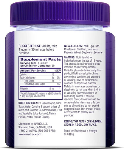 Natrol MelatoninMax Sleep Aid Gummy, 10mg per Gummy, Maximum Strength for Better Sleep, 10mg, 50 Blueberry Flavored Gummies (Pack of 12)