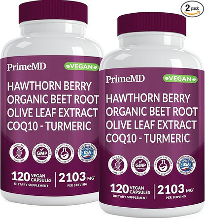 26-in-1 Nitric Oxide Supplement - Blood Pressure Supplements for Heart Health with Coq 10, Organic Beet Root Capsules with Hawthorn Berry and Garlic, 2103mg Per Serving (120 ct, 2 Pack)