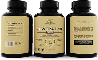 Quercetin & Resveratrol Supplement with Grape Seed – 425mg Herbal Antioxidant & Wellness Support – Polyphenols & Nutrient Blend for General Health, 30Ct