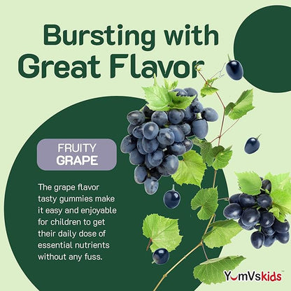 YumVs Complete Kids Iron Gummies - Kids Iron Supplement Gummies with Vitamin C - Grape Flavor, Children's Chewable Iron Supplement for Kids, Kosher Halal Gluten Free Vegetarian Iron Gummies (60 Count)