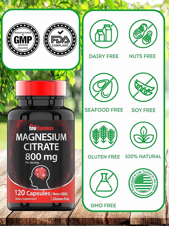Magnesium Citrate 800 MG - 120 Capsules | Two Month Supply! | Pure Magnesium Citrate Powder Capsules | Citrato De Magnesio | Non-GMO | Produced in The USA!