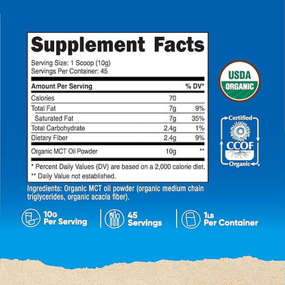 Nutricost Organic MCT Oil Powder 1 LB - Certified USDA Organic, Great for Keto, Ketosis and Ketogenic Diets - Zero Net Carbs (Medium Chain Triglyceride)