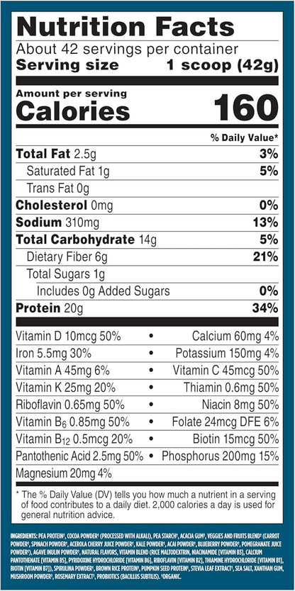 Vega Organic All-in-One Vegan Protein Powder, Chocolate - Superfood Ingredients, Vitamins for Immunity Support, Keto Friendly, Pea Protein for Women & Men, 61.8 Oz (Packaging May Vary)