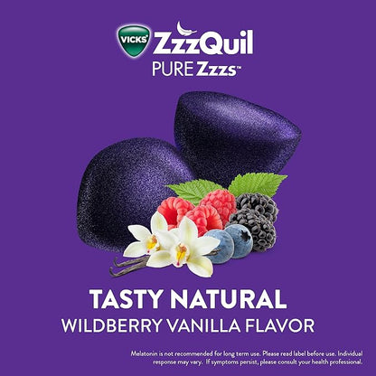 ZzzQuil PURE Zzzs Melatonin Gummies, Sleep Aid, Melatonin 2mg, with Chamomile & Lavender, Melatonin Sleep Gummies, Sleep Aids for Adults, Wildberry Vanilla Flavored, 24 Sleep Gummies