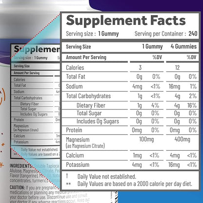 Magnesium Citrate Gummies - Sugar-Free, Vegan and Non-GMO for Better Sleep and Relaxation - No Sugar Alcohol - Magnesium Supplement for Adults, Teens and Kids - Tangerine - 240 Gummy