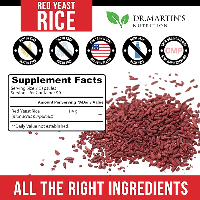 Red Yeast Rice Extract 1400mg Supplement 180 Count | Maintain Healthy Cholesterol Levels | Supports Cardiovascular & Blood Circulation For Healthy Heart, Digestion, Weight Management & Overall Health