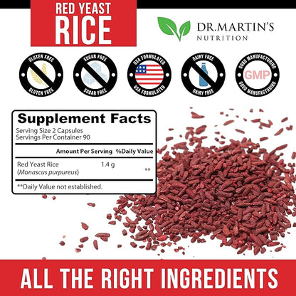 Red Yeast Rice Extract 1400mg Supplement 180 Count | Maintain Healthy Cholesterol Levels | Supports Cardiovascular & Blood Circulation For Healthy Heart, Digestion, Weight Management & Overall Health