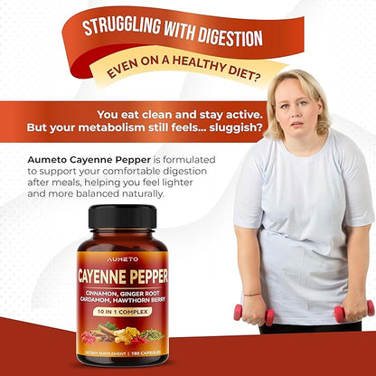 Cayenne Pepper Capsules - Ultra Complex with Cinnamon, Ginger, Cardamom, Hawthorn Berry - Support Digestion, Circulation & Overall Wellness (180 Count (Pack of 1))