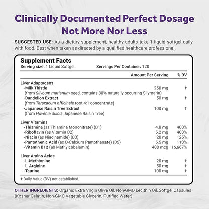 Silymarin Milk Thistle 1300mg Enhanced with B Complex & Amino Acids | 13-in-1 Liver Cleanse, Detox & Repair | 120 Liver Essential Softgels