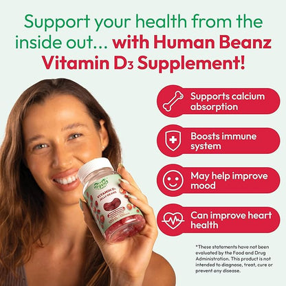 Vitamin D3 Jelly Bean Gummies for Adults, Immunity Support, 2000 IU Vitamin D, Nutritional Vegetarian Supplements, 120 Strawberry Blast Jelly Beans, Kosher