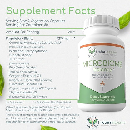 Microbiome Balance, Gut Health Supplements for Women and Men, Digestion Supplement with Monolaurin and Caprylic Acid, All-Natural Detoxification Supplement for Digestive Health, Digestive Boost 120 C