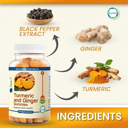 Turmeric and Ginger Gummies Supplement, Organic Turmeric Curcumin,95% Curcuminoids 5% Gingerols Root, Joint Health & Inflammation Support with Black Pepper Extract, Peach Flavor, USA Made -60 Count