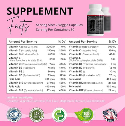 Stellar Labs Low FODMAP Vegan Women's Ultra Multi-Vitamin | Easy to Digest Daily Multivitamin Without Iron | Low Energy Supplement, Female Support | Easy to Swallow Veggie Capsules | 60 Count